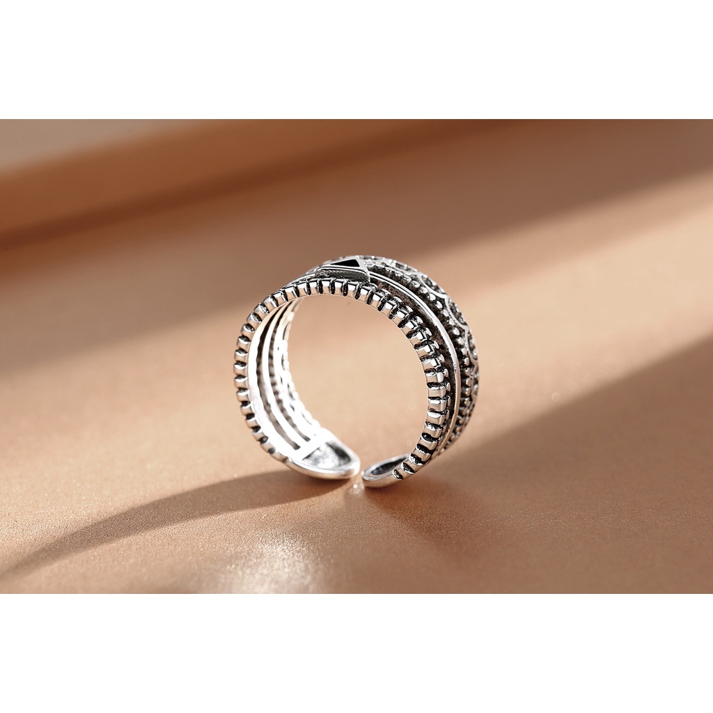 925 Perak Cincin Untuk Wanita/pasangan Cincin yang Dapat Disesuaikan Perhiasan Retro Tua dan tebal