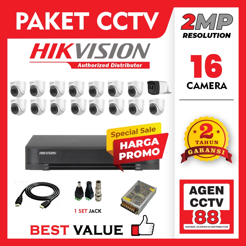 Paket CCTV HIKVISION 16CH 16 Channel Kamera Full HD 2MP Harga Promo