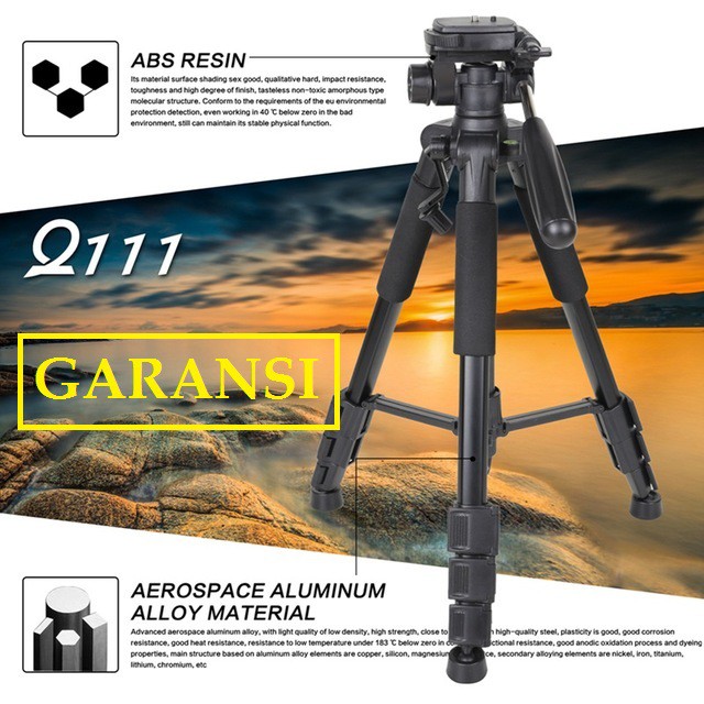 Professional DSLR Tripod &amp; Pan Head - Q111 - Black / Tripod