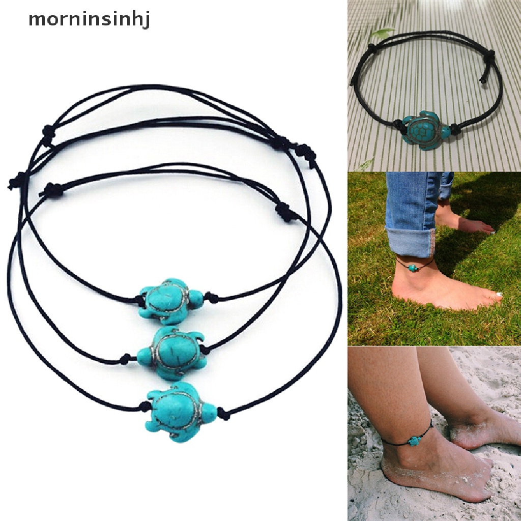 Mornin Gelang Kaki Wanita Desain Kurakura Hias Turquoise Gaya Boho Untuk Pantai