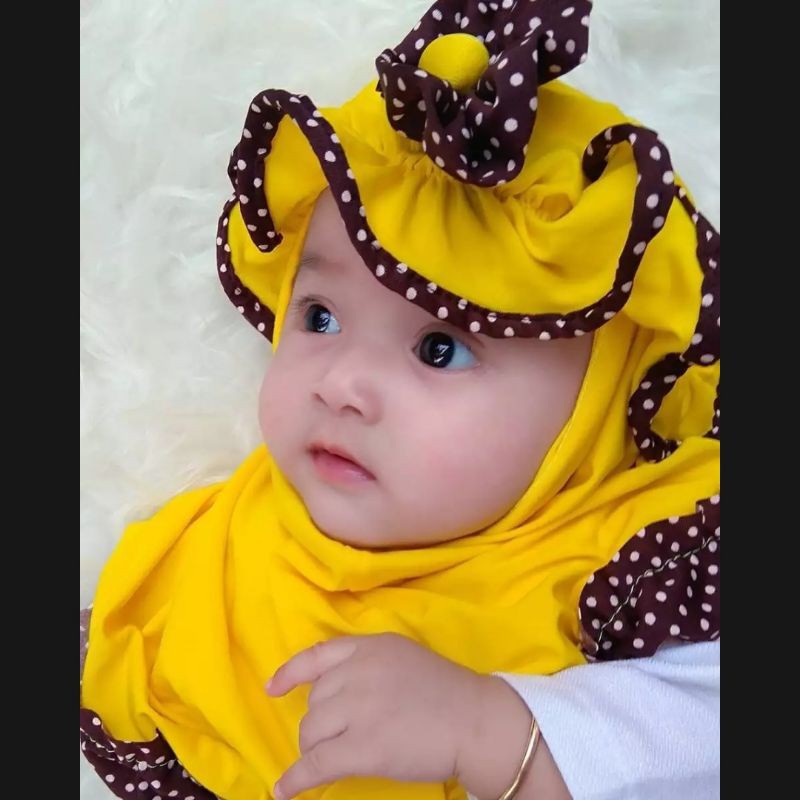 (TERLARIS) Jilbab Topi List Polka anak bayi Usia 0 - 3 tahun | Hijab tk baby perempuan newborn lucu 6 sampai 1 thn | kerudung sekolah lembut sd  terbaru 2 – 12 bln premium