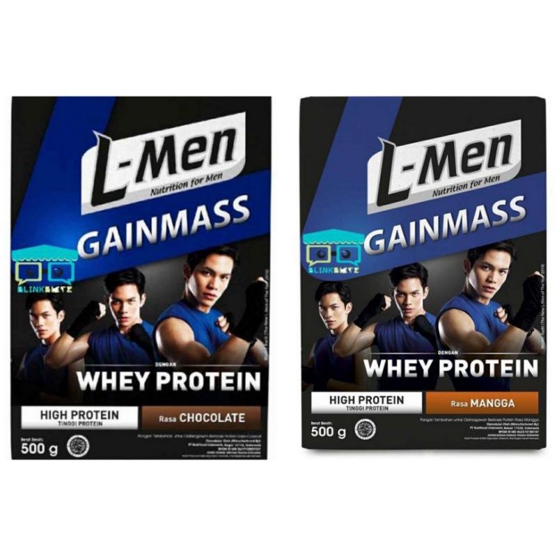 L-Men GAIN MASS 500 GR Whey Protein Chocolate Mangga Tinggi Protein Susu Gainmass Lmen Suplemen Fitness Nutrisi