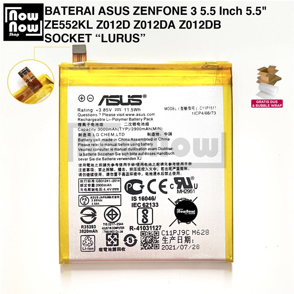 Baterai Asus Zenfone 3 5.5 Inch 5.5&quot; ZE552KL Z012D Z012DA Z012DB C11P1511 Socket Soket Konektor Flexibel Fleksibel Lurus Original Batre Batrai Battery Zenphone HP