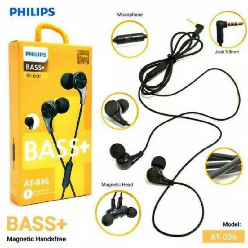 Headset Philips Magnet AT-036 Bass + In Ear Stereo Eraphone/ Suara jamin mantap