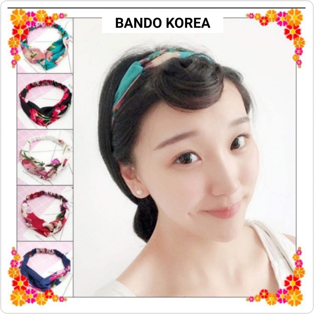 FLOWER HEADBAND BANDO BANDANA KAIN ELASTIS KOREA MOTIF BUNGA
