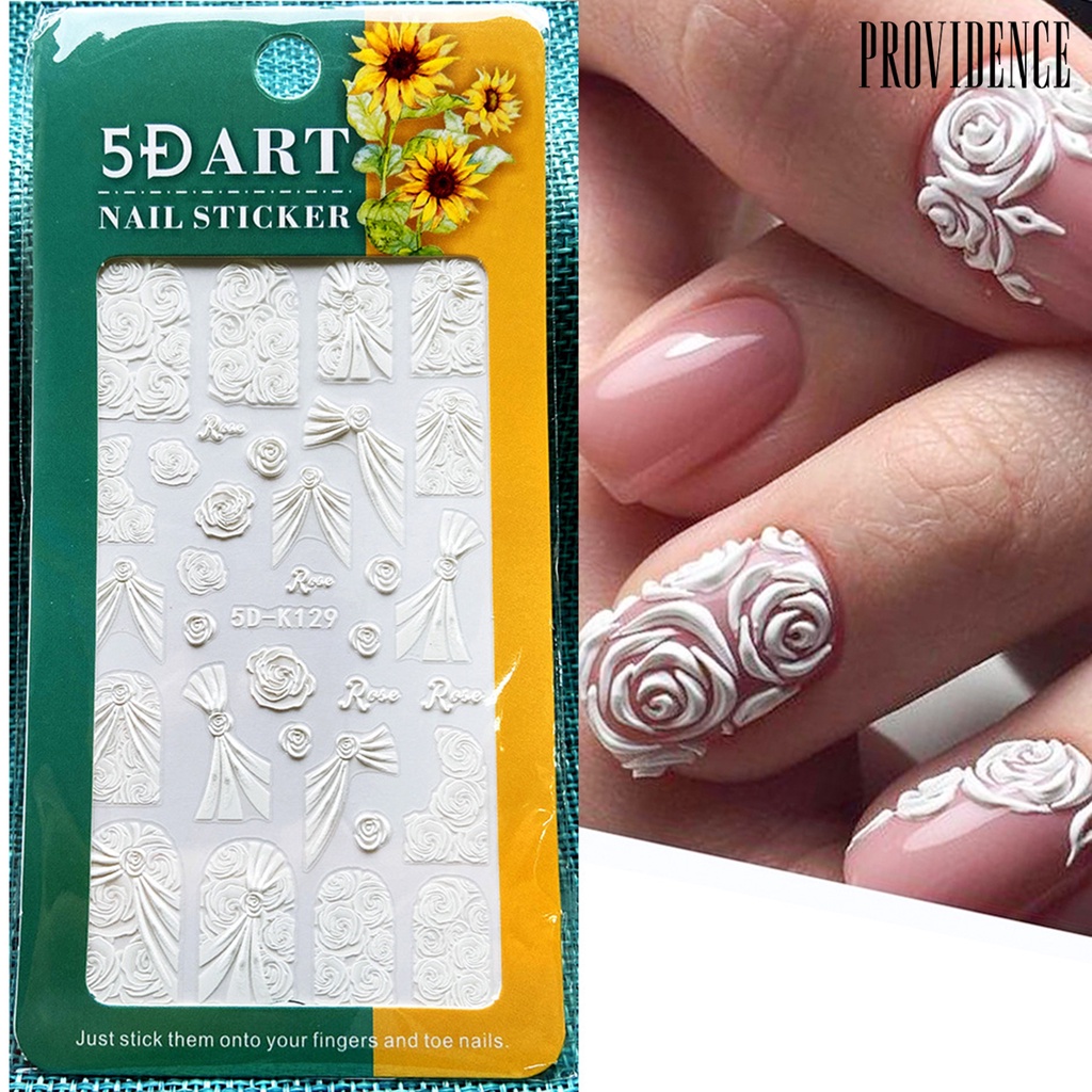 Providence Stiker Kuku Ultra Tipis Motif Bunga Timbul 5d Warna Putih Untuk Manicure / Nail Art