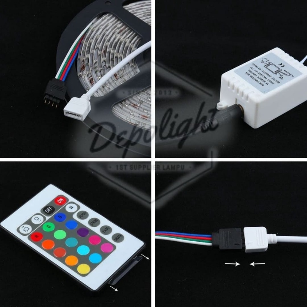 Lampu Strip LED RGB 5 meter Lengkap Adaptor + Remote