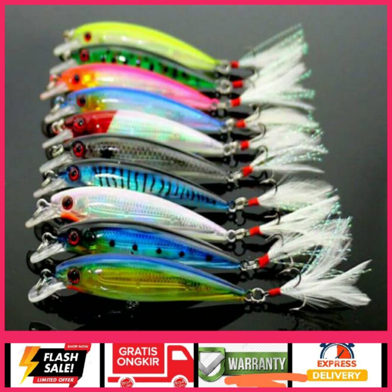 Umpan Pancing Ikan Bionik Lure Minnow Ikan Dengan Rumbai