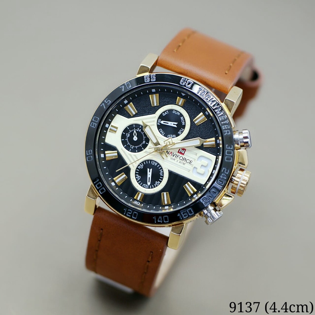 Jam Tangan Pria Sport Naviforce 9137 Body Rantai Stainless Strap Kulit Chrono Aktif Plus Box