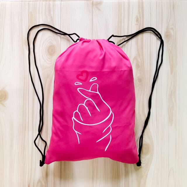 STRINGBAG TAS RANSEL SERUT SABLON | korean style bahan drill TANGAN LOVE  Saranghaeyo