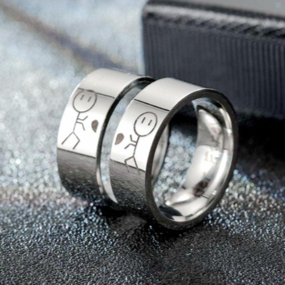 Mxbeauty Cincin Pasangan Keren Sederhana Her Forever Stainless Steel Kawin Pertunangan Cincin Perhiasan Hadiah Cincin Ukir