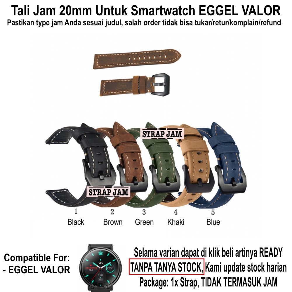 Tali Jam Eggel Valor - Strap 20mm Leather Crazy Horse Tebal Kaku Awet