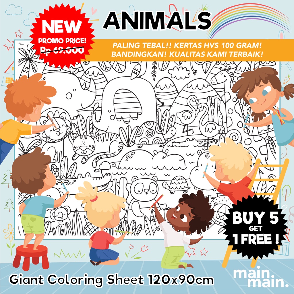 

TERMURAH ! KERTAS MEWARNAI ANAK SUPER BESAR (120x90cm) Giant Coloring Sheet Poster Jumbo | Buku Gambar Mewarnai Anak | Mainan Anak Edukasi | Montessori