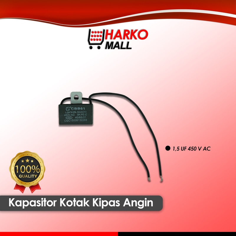 Kapasitor Kotak Kipas Angin 1,5uf - 450V Kabel hitam