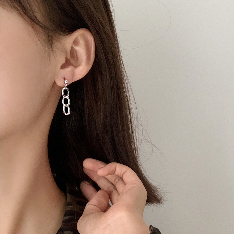 Anting Bulat Kecil Rantai Geometris Perak Perempuan Korea retro Gaya punk hip hop