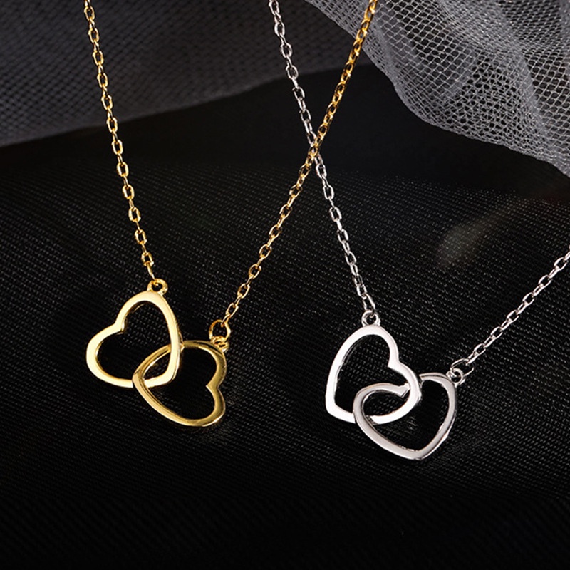 Papaozhu Chic Emas Berongga Hati Ke Hati Liontin Kalung Untuk Wanita Perempuan Minimalis Cinta Ganda Hati Tulang Selangka Rantai Necklaces