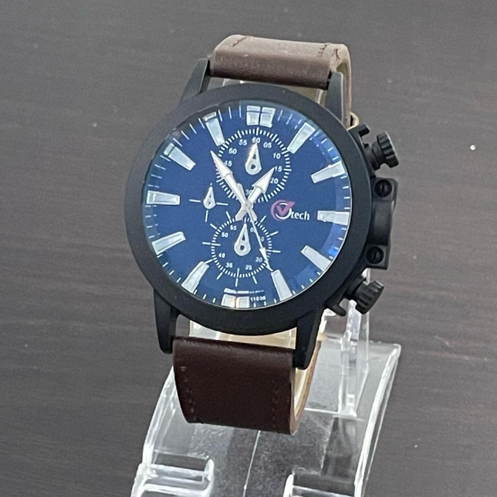 (SS) JAM TANGAN PRIA STRAP KULIT V-TECH Original VT-22