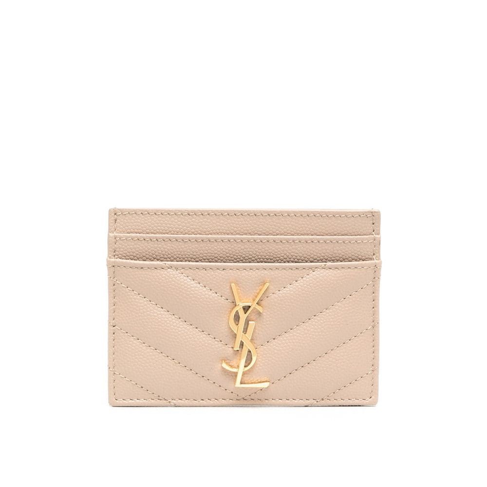 YSL Monogram Quilted Leather Card Holder Dark Beige GHW 100% Original