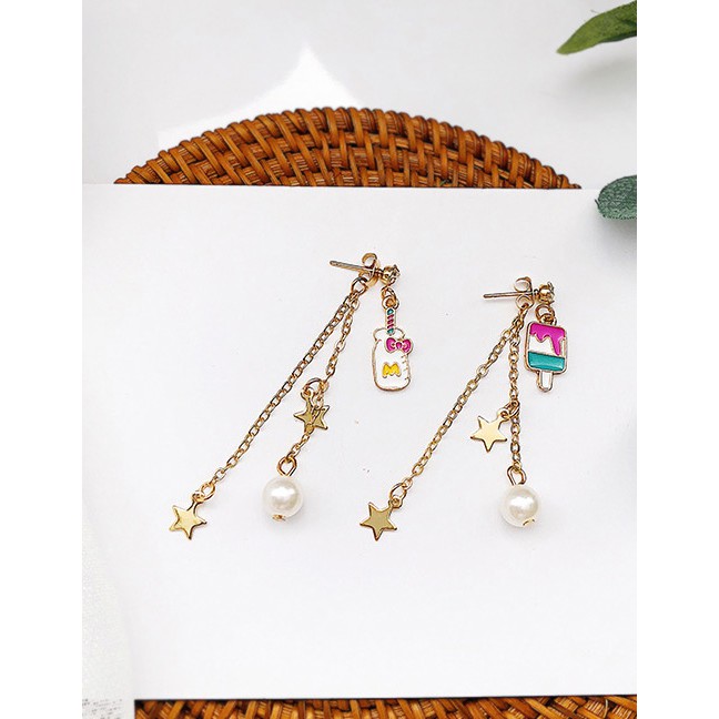 LRC Anting Tusuk Fashion Gold Color Star Shape Decorated Tassel