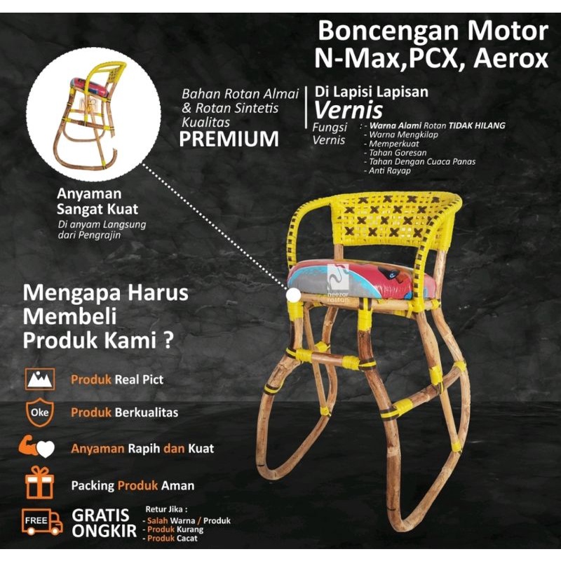 KURSI BONCENG ANAK KHUSUS UNTUK MOTOR NMAX,PCX & AEROX. / KURSI BONCENG ANAK + BANTAL SANDARAN  / KU