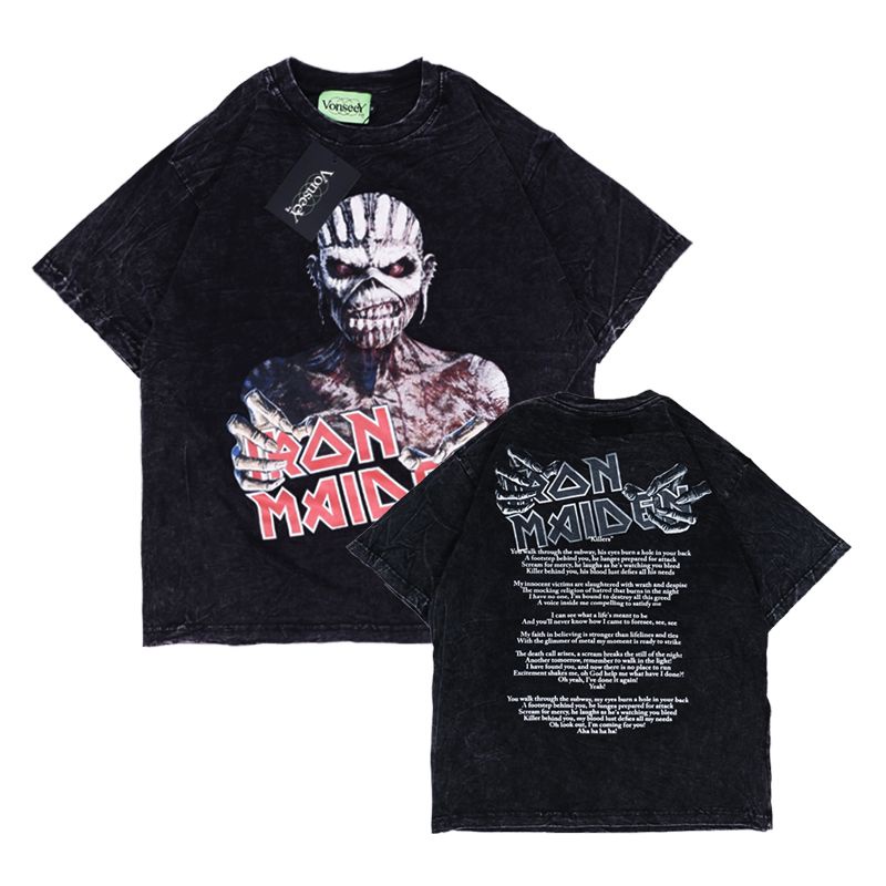 KAOS BAND IRON MAIDEN OVERSIZE VINTAGE PREMIUM ORIGINAL BLACK WASHED 2