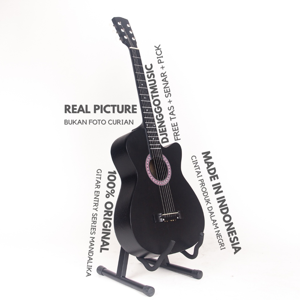 GITAR AKUSTIK ENTRY LEVEL S-01 COCOK UNTUK PEMULA ATAU HADIAH ULANG TAHUN WARNA HITAM FULL SET