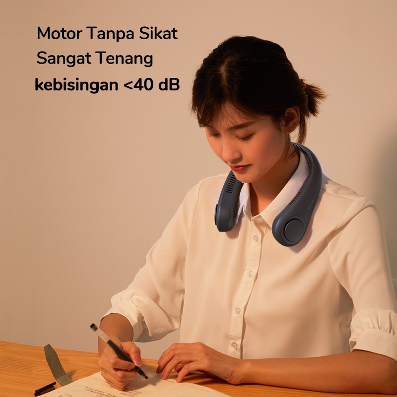 Jisulife Kipas Angin Leher Portable Tanpa Balingbaling USB Rechargeable Baterai 4000mAh 3 Kecepatan