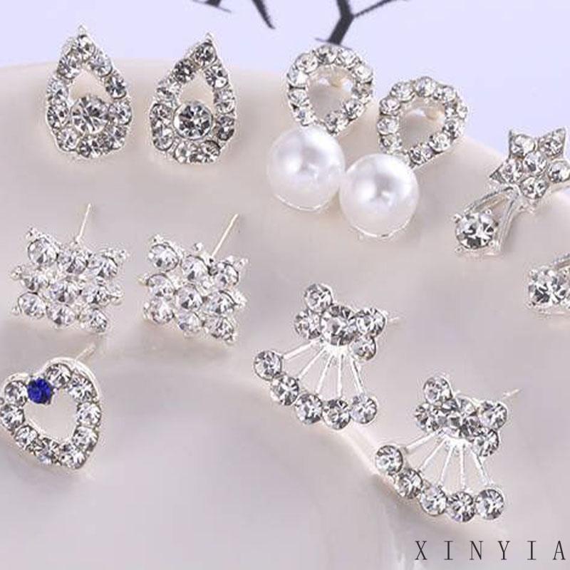 Anting Tusuk Aksen Mutiara Berlian Imitasi Untuk Wanita