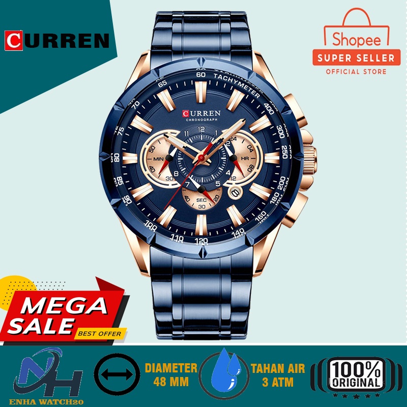 CURREN 8363 Jam Tangan Pria Analog Stainless Steel Chronograph Jarum Luminous
