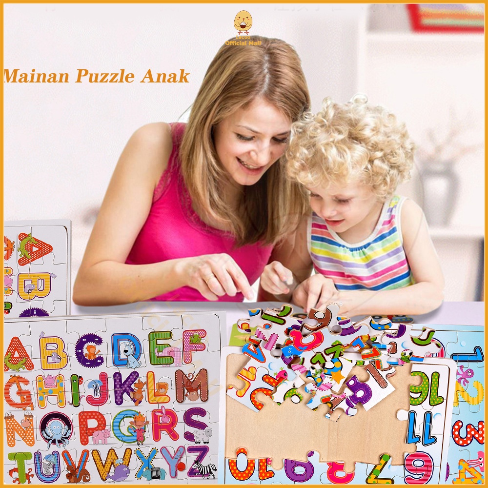 Lacoo Puzzle kayu mainan edukasi anak Wooden toys Puzzle huruf dan nomor