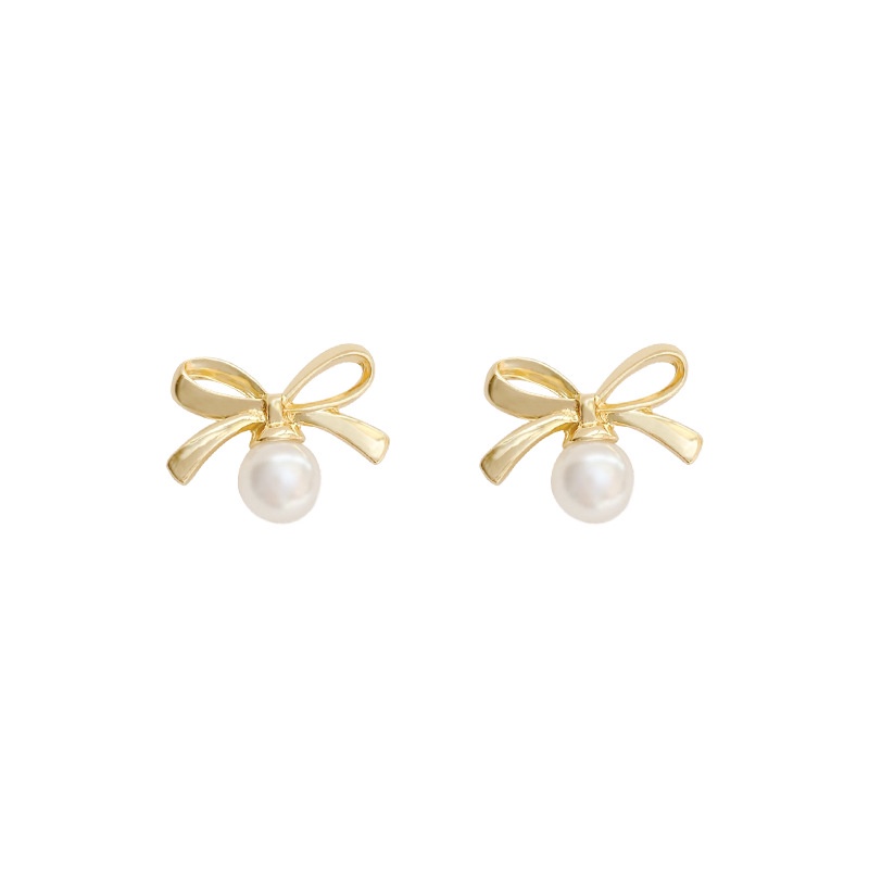 Anting Stud Desain Pita Aksen Mutiara Bahan S925 Silver