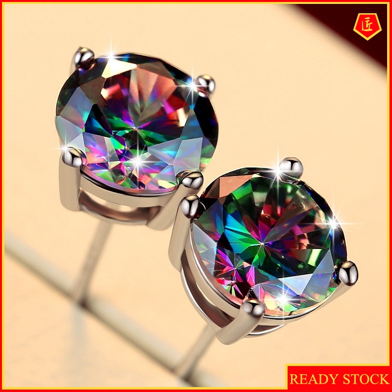 [Ready Stock]S925 Silver Personalized Classic Rainbow Color Gemstone Earrings