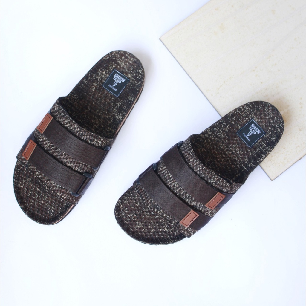 KOSKHA BROWN - Sendal Slide Pria Sandal Slide Flip Flop Selop Pria Wanita Kasual Simple Santai