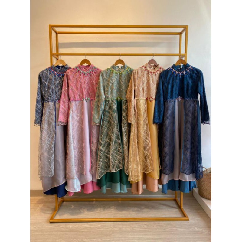 gaun pesta muslim/gaun tile bordir