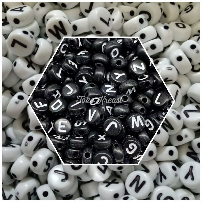 Manik / Mote bulat Huruf / Abjad / Alphabet bulat Hitam