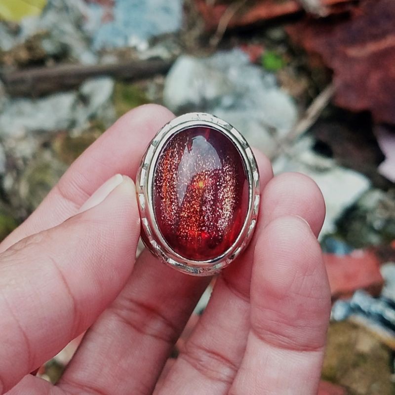 Batu akik kecubung merah serat emas bukan bacan kalimaya junder puser nogosui phirus ati ayam badar