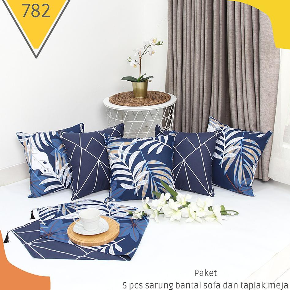 Paket 2 Sarung Bantal Sofa 5 PCS (40x40) + Taplak Meja Pum 6P6