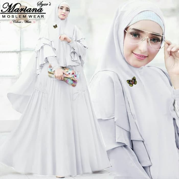 NISSA SABYAN  Gamis Kebaya Pesta Mariana Jumbo Putih Ori, Baju Pesta Gamis Brukat - Putih