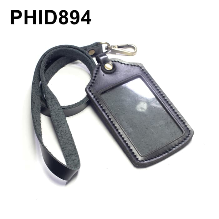 

gantungan dompet ID card kulit hitam - tali id card holder - PHID894