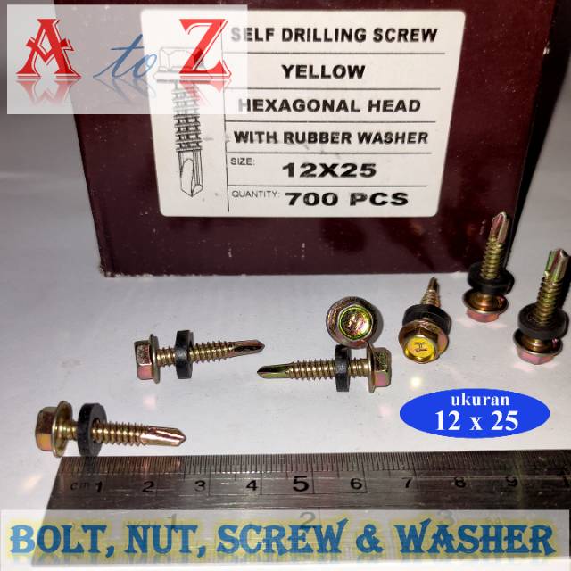 Sekrup driling 12 x 25 mm (100pcs)/baja ringan/atap/taso/seng/sds/roofing/baut driling 12 x 25mm