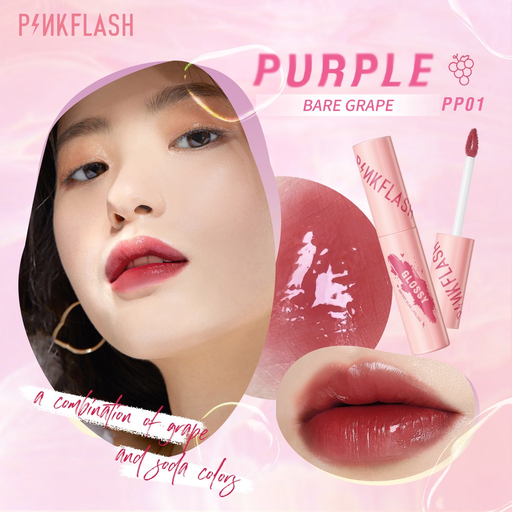 PINKFLASH Watery Glam Lip Gloss Lip Tint Lipstick Super Glossy Shiny Moisturizing Non Sticky Long Lasting Celebshine