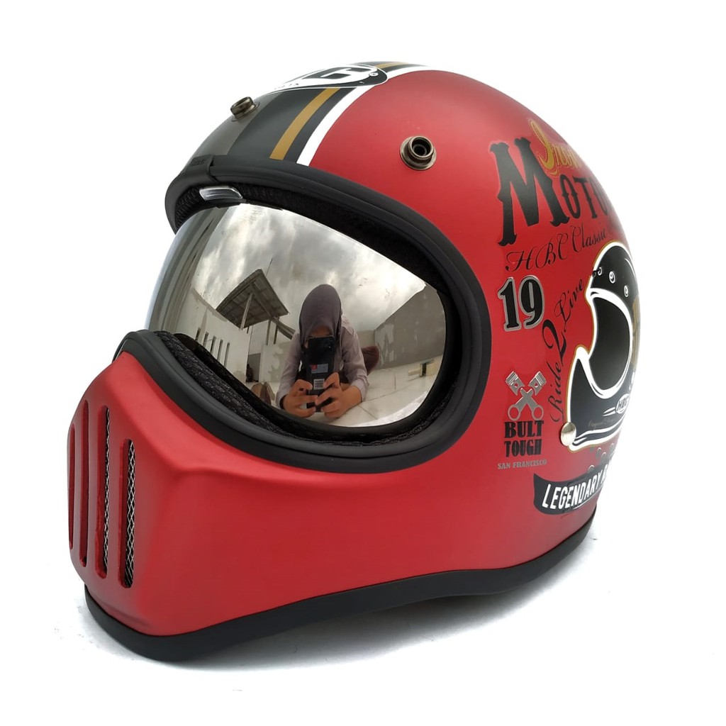 Helm Cakil HBC Just Ride Maroon + Inner Visor ( Fullface / Retro / Klasik / Vespa )