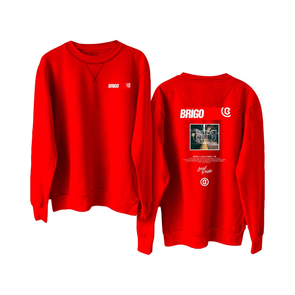 Sweater Crewneck BRIGO RED Sablon DTF Fleece Cotton II BRIGO Basic Sweatshirt  RED II M-XXL (Pria &amp; Wanita) Free stiker&amp;Gantungan Kunci