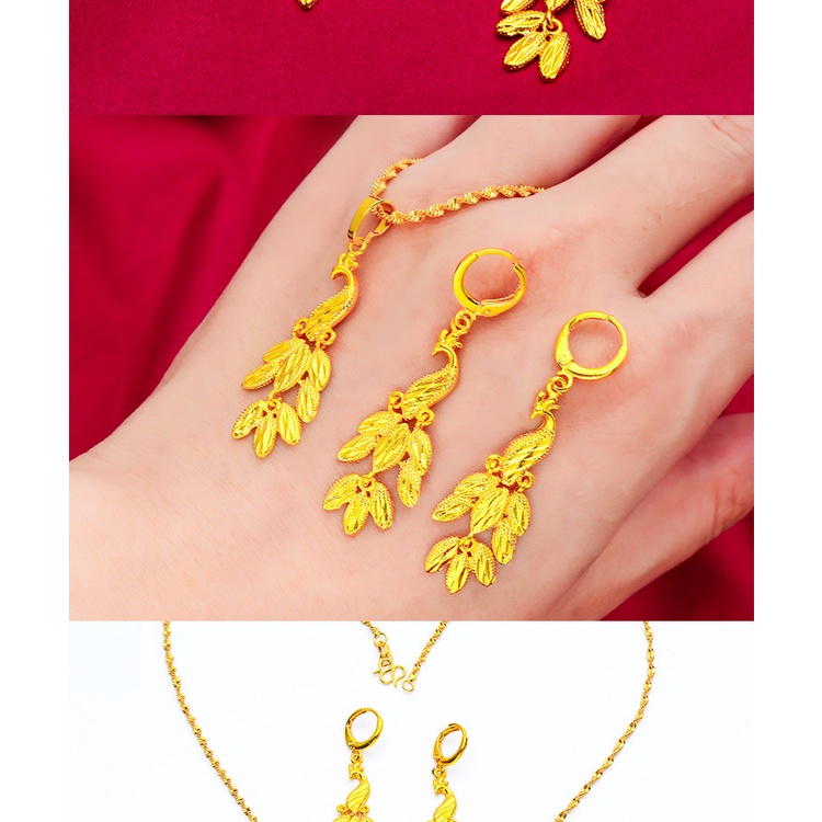 Set Kalung Anting Desain Merak Phoenix Lapis Emas Asli Kadar 375 Gaya Bangkok Untuk Wanita