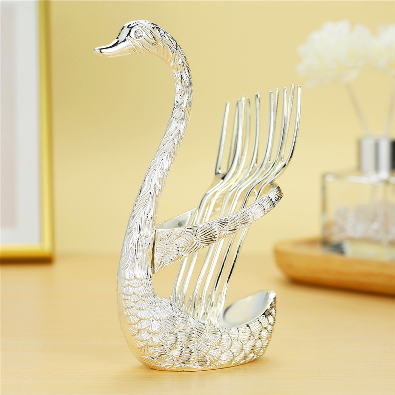 Swan princess set angsa + Sendok / Garpu Dessert Spoon Fork Holder Set/Set Garpu Tempat Dudukan Buah