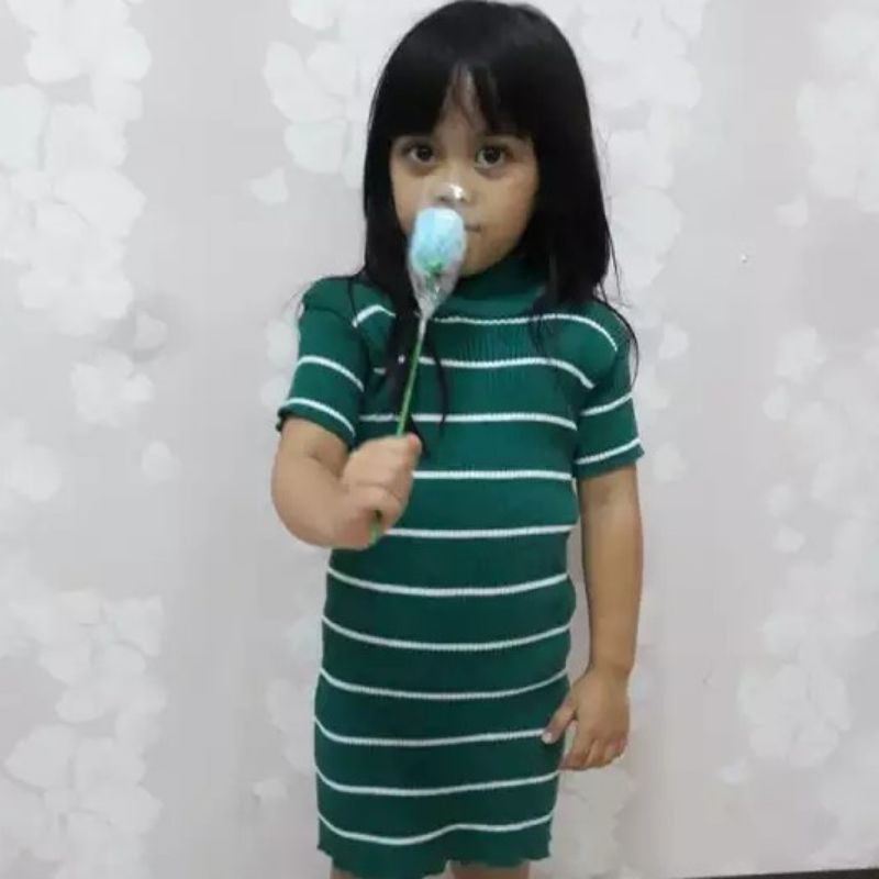 1-3 Tahun KALILA STRIPE Dress Anak Perempuan Salur Kecil Lengan Pendek  Dress Rajut Anak Masa Kini