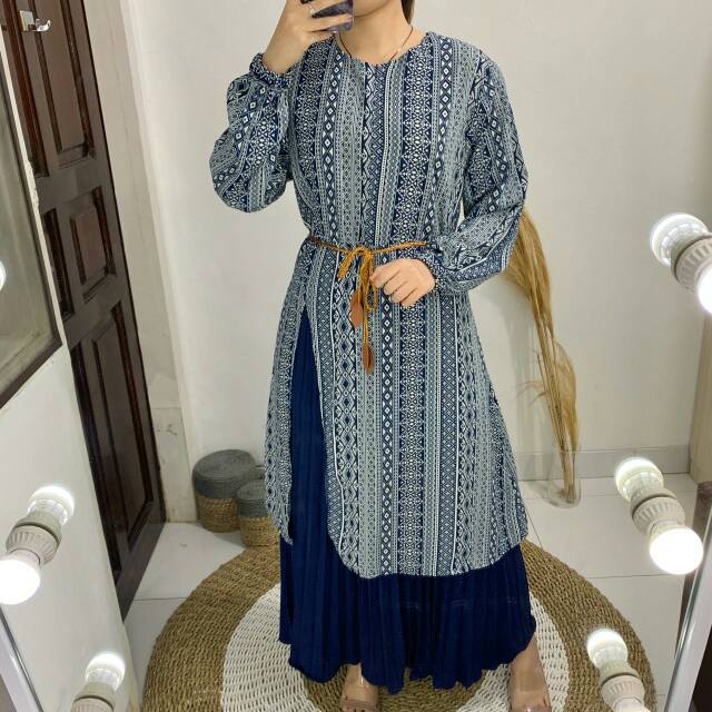 Amelia Set (Setelan Tunik + Rok Plisket)