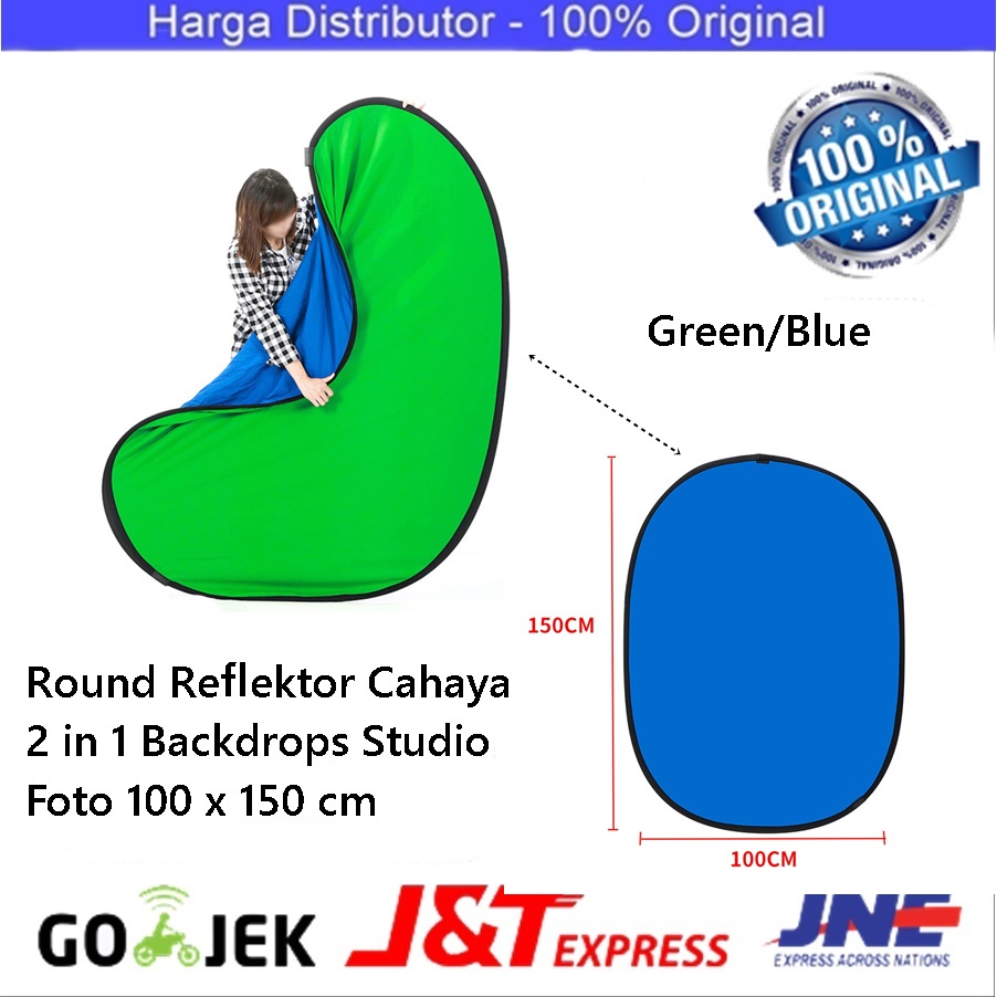 Round Reflektor Cahaya 2 in 1 Backdrops Studio Foto 100 x 150 cm - FR001 - Green/Blue