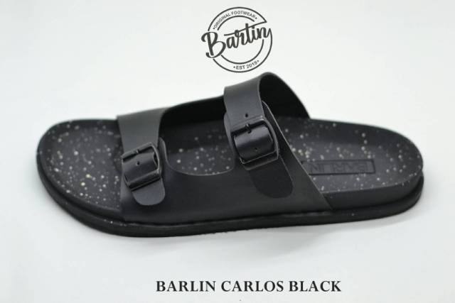 CARLOS BLACK - BARLIN FOOTWEAR | Sandal Pria Original Barlin Slide Strap Dua Sintetis Premium