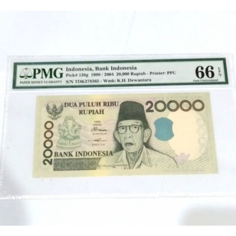Uang Kertas Kuno 20000 Rupiah 1998 Ki Hajar Dewantara IMP 2004 PMG 66 EPQ